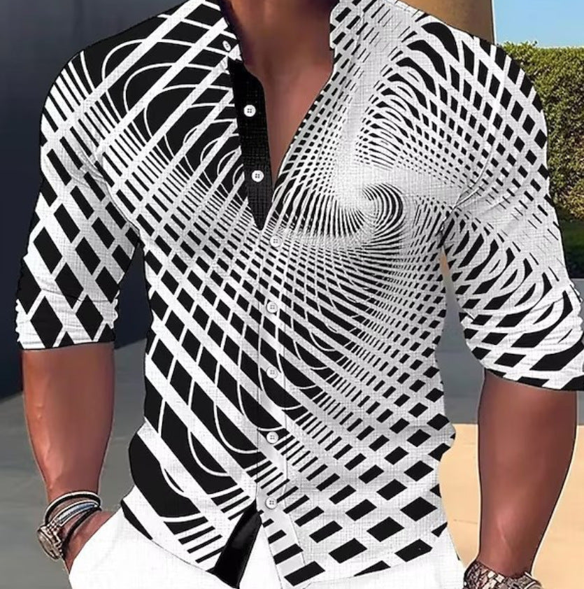 👔【S-6XL】Divatos 3D geometrikus mintás férfi ing