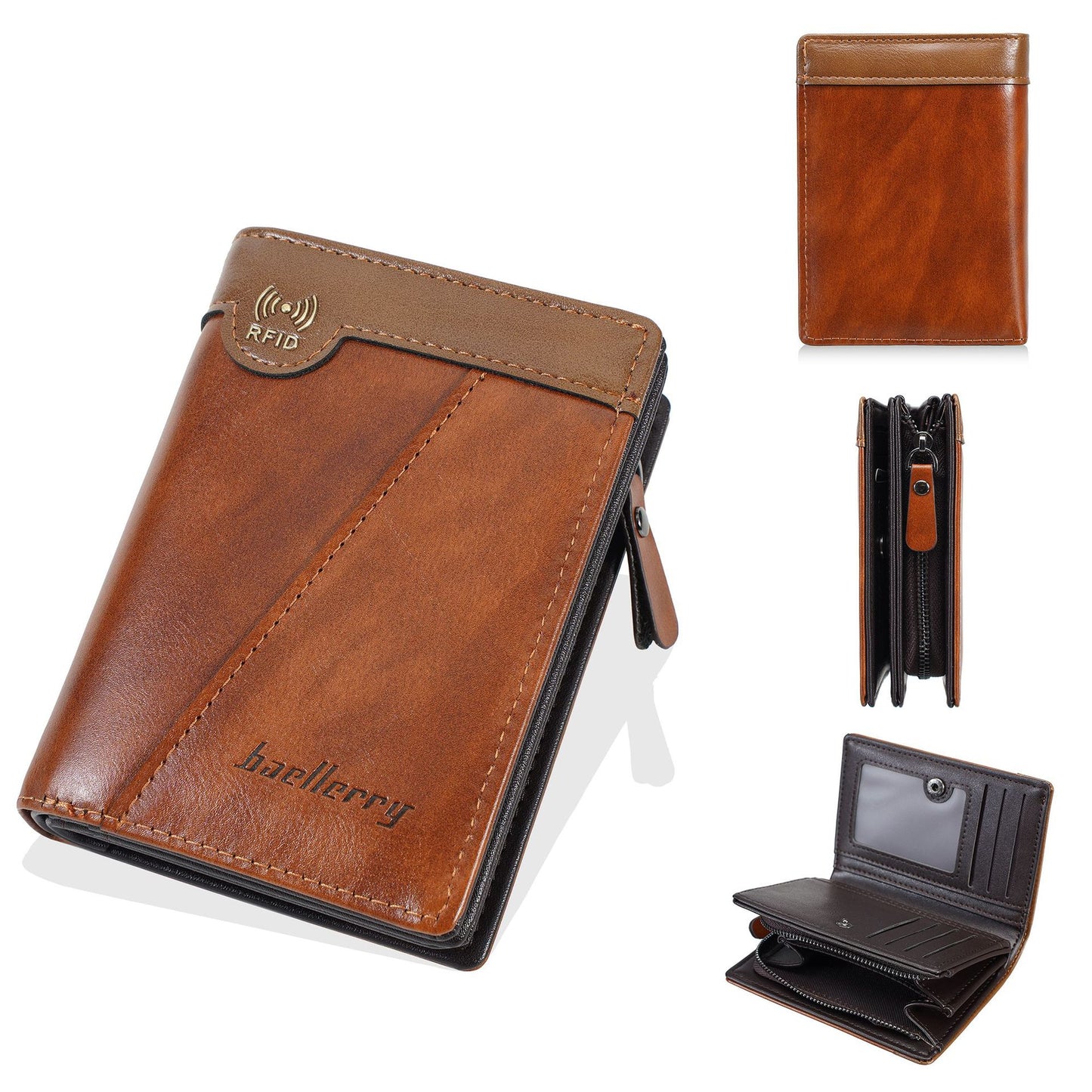 ✨ Nueva billetera con cremallera estilo retro de primera calidad para hombre con función antirrobo RFID.