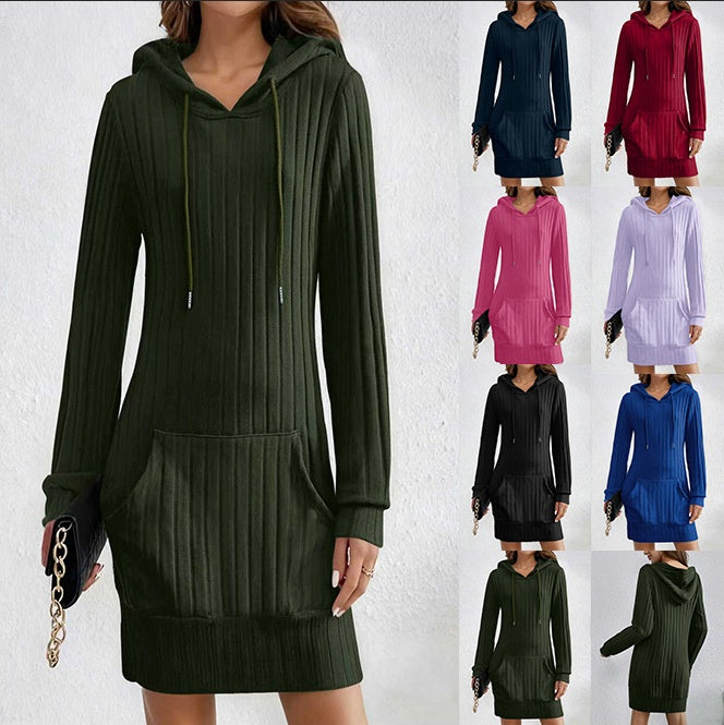 【🔥S-2XL】💃💃2025 Jesień/Zima Nowa damska dzianinowa sukienka z kapturem, długimi rękawami i kieszeniami
