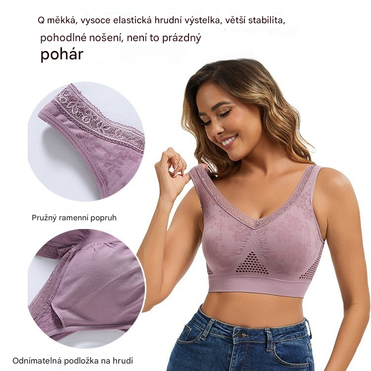 🔥👙【40-120 kg】【Balení 3 kusů】✨ Bezdrátová krajková podprsenka s vysokou podporou pro ženy