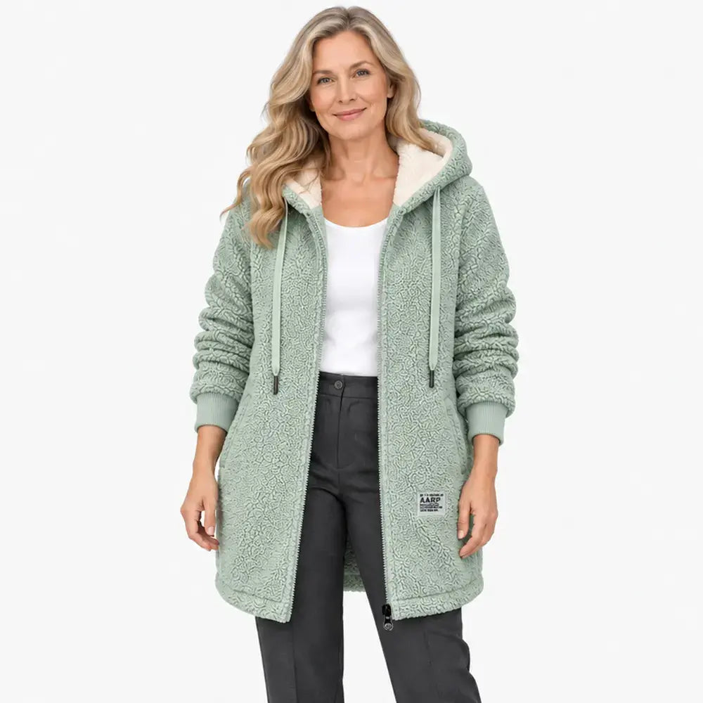 ✨【M-3XL / 4 kolory】Gruba bluza typu sherpa średniej długości z podszewką z polaru / Jesienno-zimowa kurtka rozpinana z haftowanym napisem