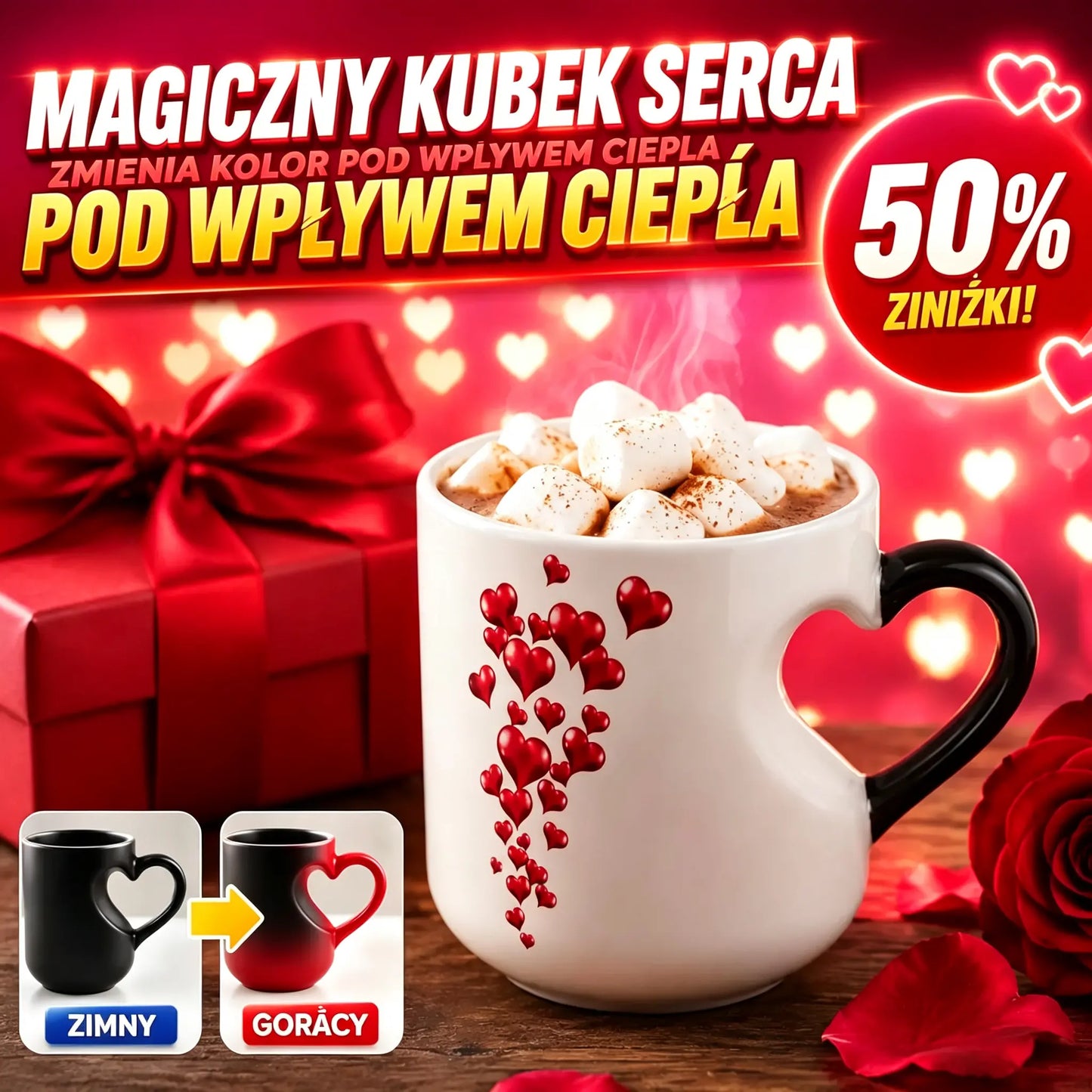 📢📢50% zniżki!!! ⏰ Ceramiczny kubek na Walentynki z uchwytem w kształcie serca, który zmienia kolor💝✨
