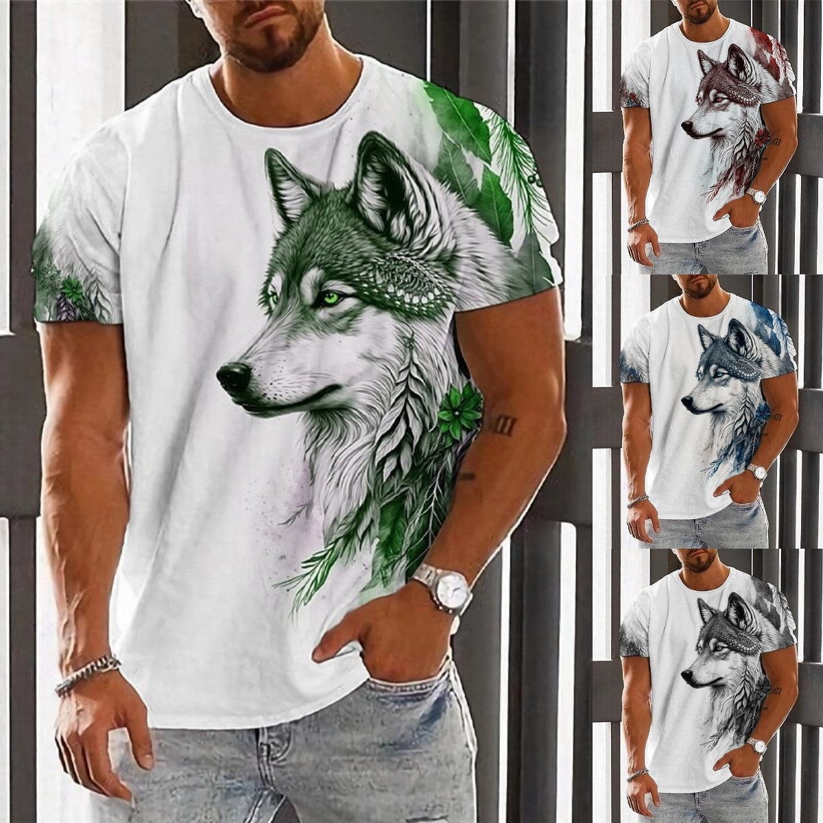 【2XS-6XL】👕👕2025  T-shirt męski z nadrukiem wilka