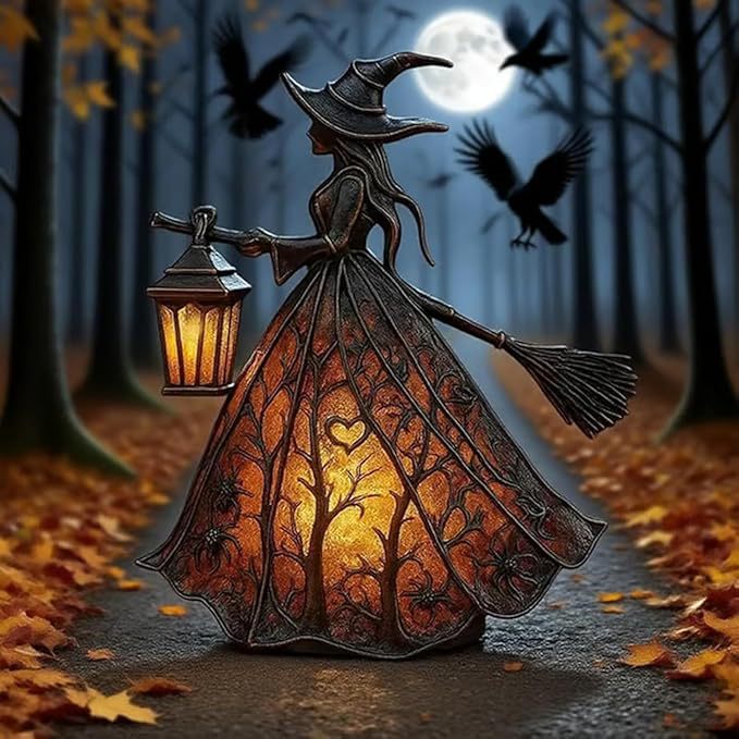 🧙‍Halloweenská lampa s čarodějnicí, strašidelná gotická lucerna, unikátní dekorativní figurka pro stolní lampu, noční světlo s nohama, vhodné do domácnosti, na verandu, do kanceláře, na párty, lze použít jako halloweenskou i dárkovou dekoraci