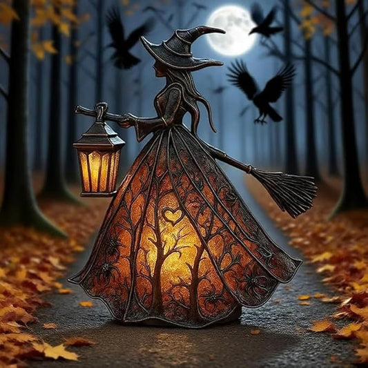 🧙‍Halloweenská lampa s čarodějnicí, strašidelná gotická lucerna, unikátní dekorativní figurka pro stolní lampu, noční světlo s nohama, vhodné do domácnosti, na verandu, do kanceláře, na párty, lze použít jako halloweenskou i dárkovou dekoraci