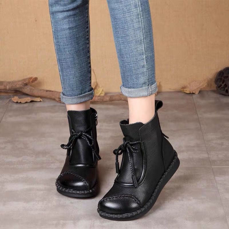 🌷Nowość 2025🎉【35-40】👢Klasyczne damskie buty retro z miękką podeszwą i skórzanym zamkiem błyskawicznym z boku.