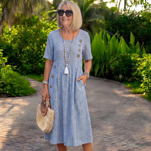 【S-2XL】Julia – Vestido midi a rayas ligero y vaporoso