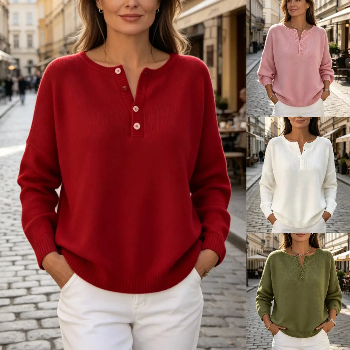 🔥 【S–3XL】Wysokiej jakości sweter dzianinowy z zapięciem na guziki i dekoltem w serek · przyjemny materiał, wygodny na zimę i na co dzień