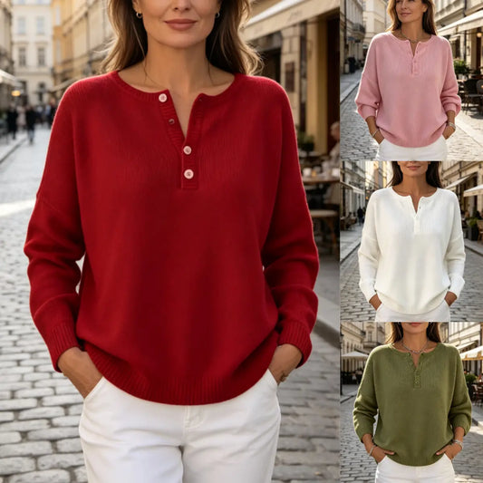 🔥 【S–3XL】Wysokiej jakości sweter dzianinowy z zapięciem na guziki i dekoltem w serek · przyjemny materiał, wygodny na zimę i na co dzień