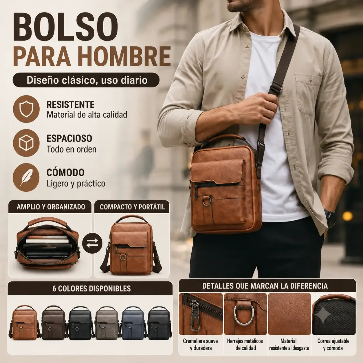 🏆【Piel auténtica de primera calidad】Bolso de hombro informal retro para hombre de gran capacidad - ¡Compra uno y llévate el segundo a mitad de precio!