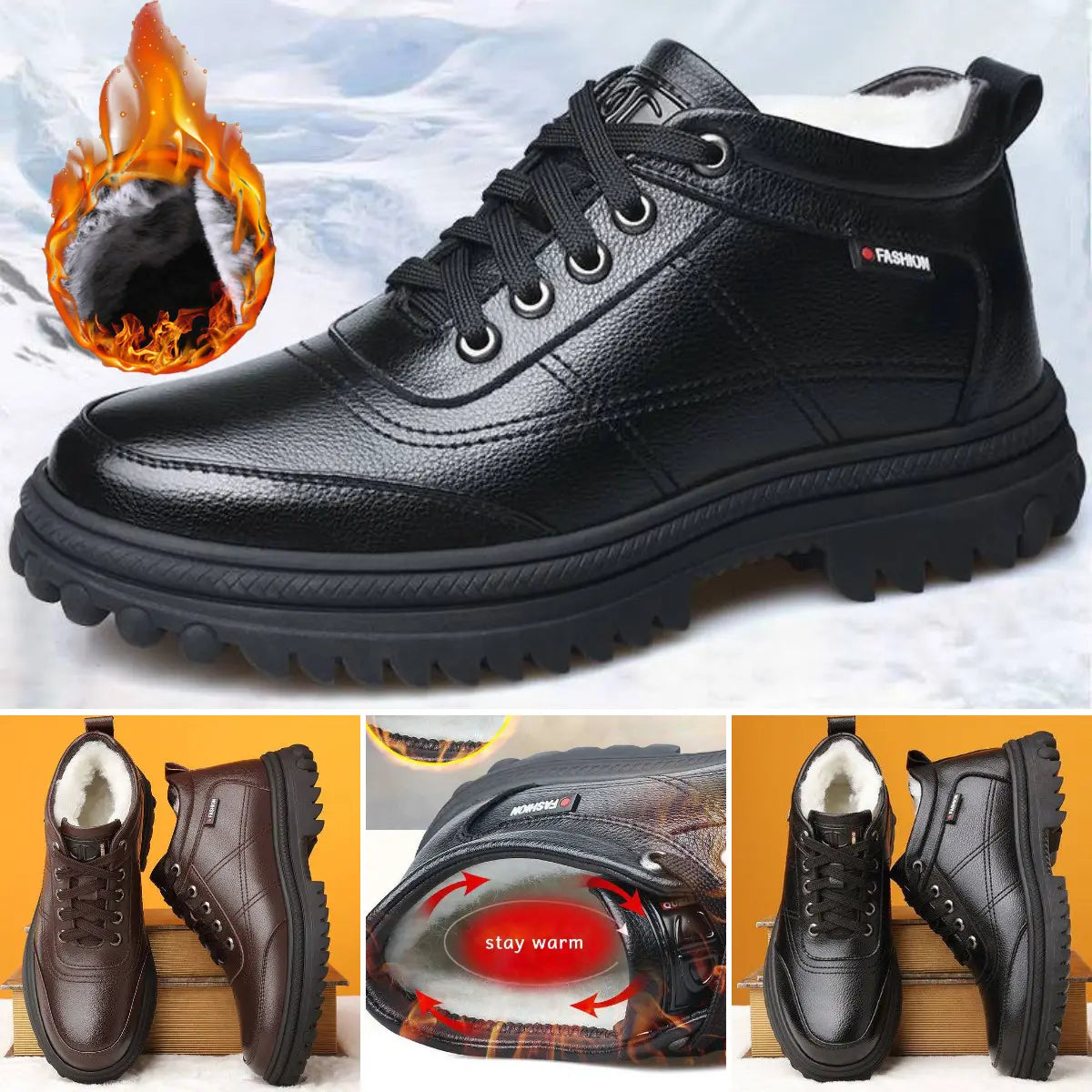 🔥Nowość Oferta specjalna: 50% zniżki🔥【Rozmiary 39-44】2026 Nowe męskie zimowe, ciepłe, grube, skórzane buty z prawdziwej skóry