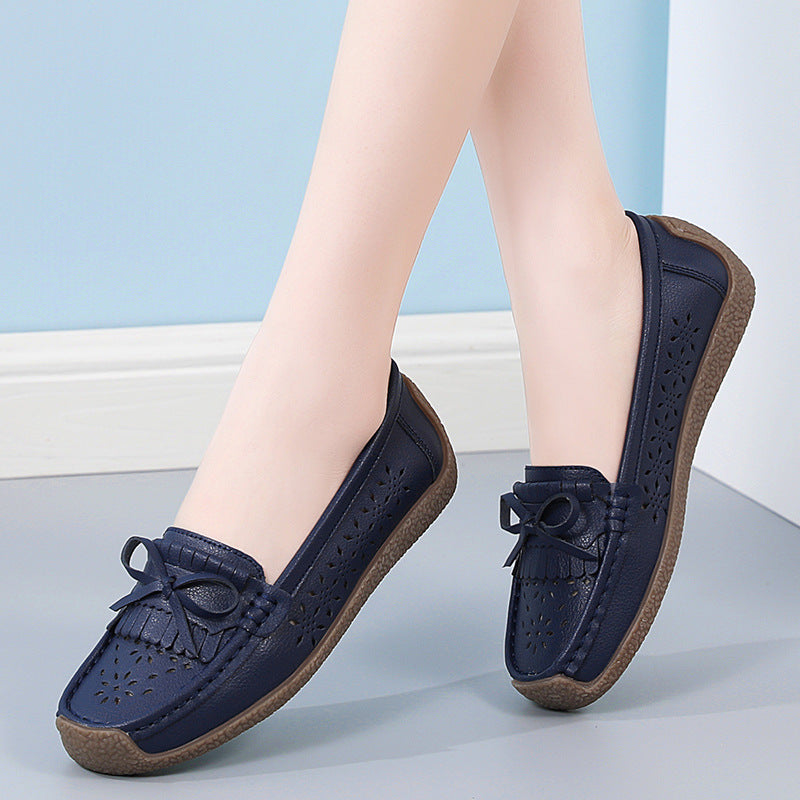 👡【Rozmiary 35-44】Letnie damskie buty z miękkiej podeszwy z prawdziwej skóry, wydrążony wzór frędzli, oddychające i wygodne