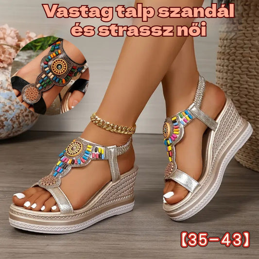 💖【35-43】✨2025 Nyári Női Platform Gyöngyös Elasztikus Bőr Szandál