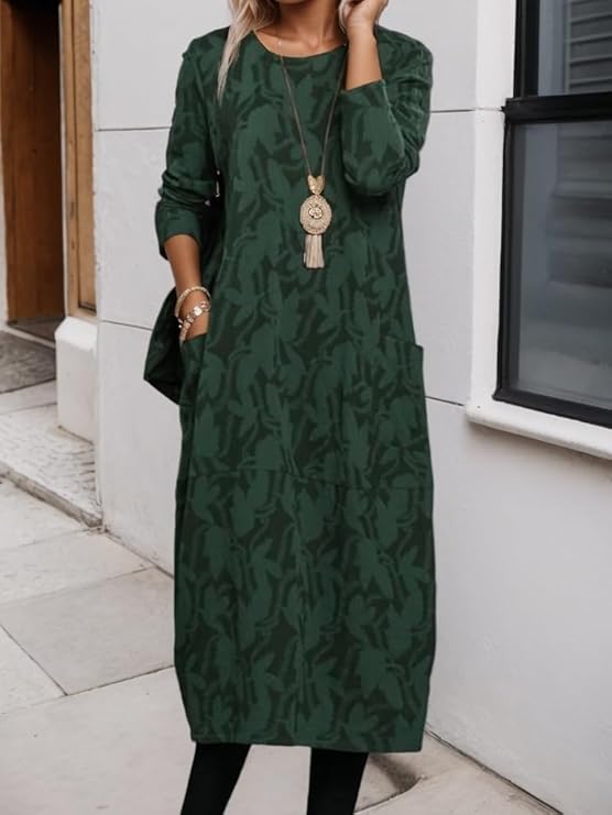 ✨【S-3XL】2025 Nowa damska sukienka z nadrukiem, okrągłym dekoltem i długim rękawem, czysta bawełna, miękka i wygodna