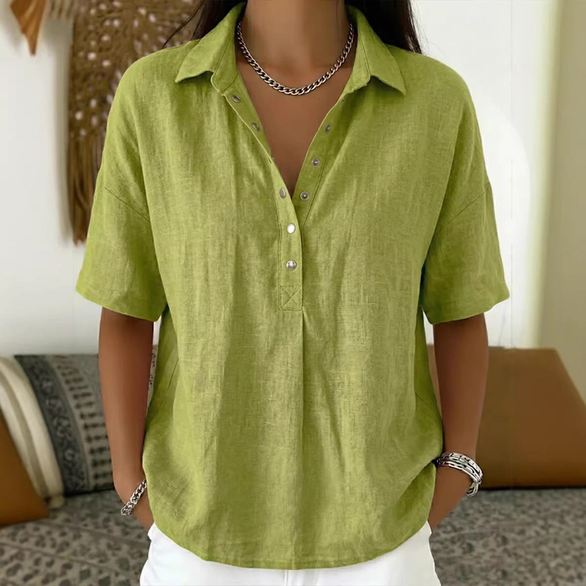 ⏳ Ostatni dzień – 50% zniżki! 【S-3XL】 Damska koszula z krótkim rękawem – bawełna i len. Fason slim fit: uniwersalna, przewiewna, wygodna i bezproblemowa.