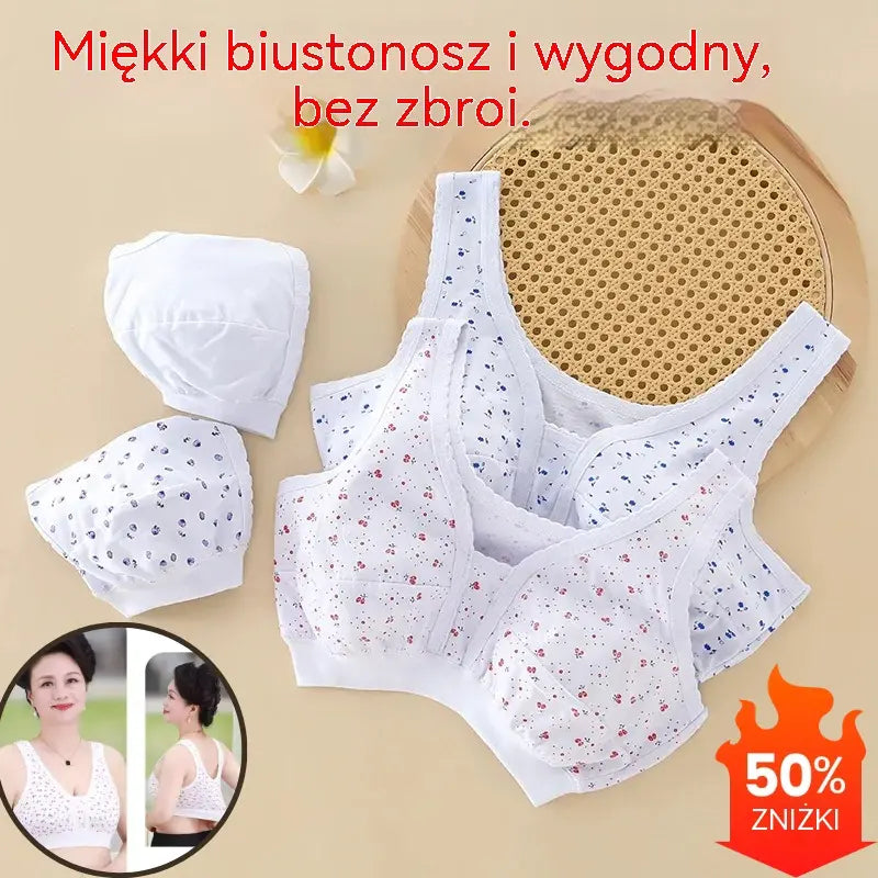 [Zestaw składający się z czterech części] Komplet bielizny wykonany z czystej bawełny, w stylu topu na ramiączkach, odpowiedni dla kobiet w średnim i starszym wieku.