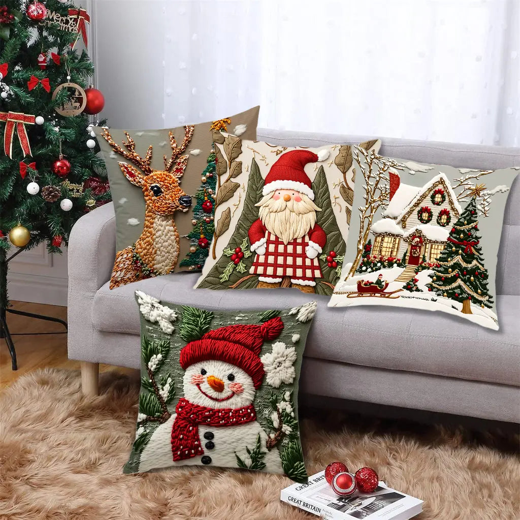 🔥【Zestaw 4 sztuk】🎄Poszewki na poduszki z motywem świątecznym